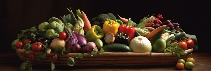 Variety of Fresh Vegetables on Wooden Platter