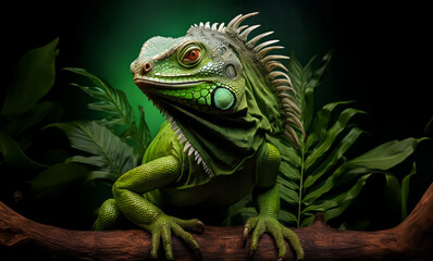 Fototapeta premium Green Lizard in its Natural Habitat: Stunning Jungle Wildlife Photo