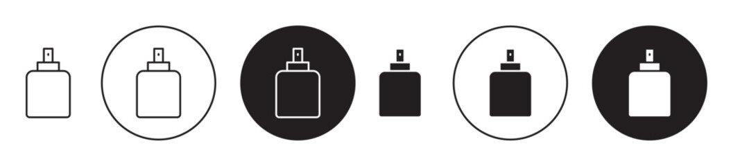 Perfume spray bottle vector icon set. fresh fragrance symbol. scent bottl in black color.