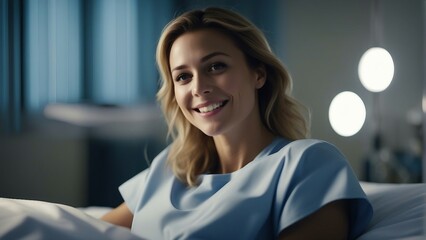Fototapeta premium woman patient in a clinic hospital room on a bed rece