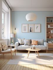 3d home design, a neutral living room with furniture and light blue wall