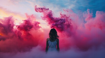 Obraz premium Woman in Colorful Cloudscape