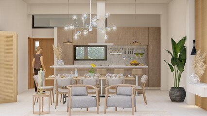 Minimalist kitchen, with dark wood cladding, details, quality lighting and architecture, interior design