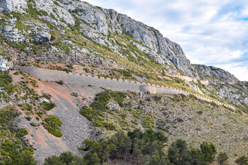 View of a wall on a hill at the top of Mirador Es Colomer, Majorque, Spain