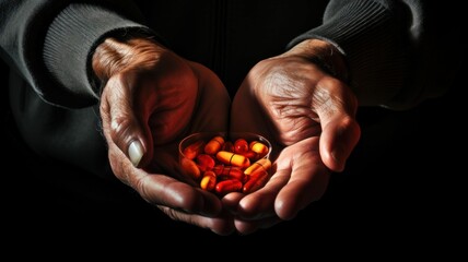 Senior Hands Holding Pills: Medication Close-Up
