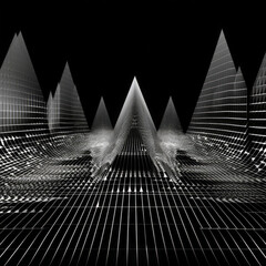 3d Abstract black and white sound waves pattern background