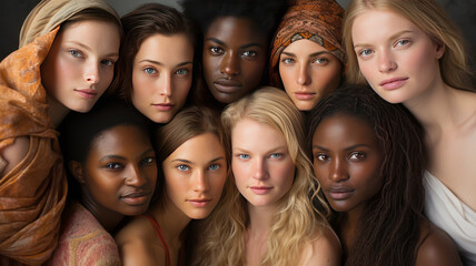 Many ethnic beauties, women of different races - Caucasian, African, Asian and Indian.
