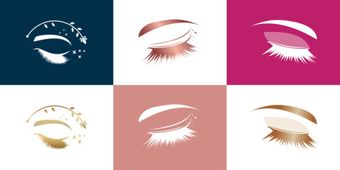 Eyelashes set logo design with unique concept style Premium Vector