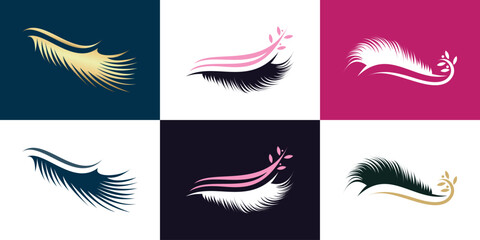 Eyelashes set logo design with unique concept style Premium Vector
