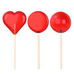 3D Rendering Red Lollipop Candies Isolated On Transparent Background, PNG File Add