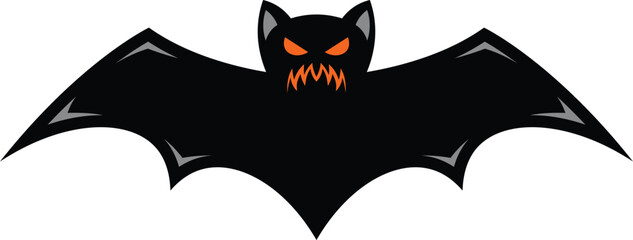 Scary black halloween bat vector icon