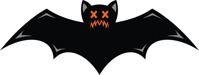 Scary black halloween bat vector icon