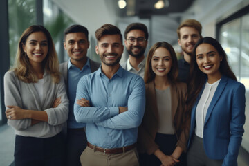 Beautiful Young Specialists Standing in Office as a Team. Concept of teamwork