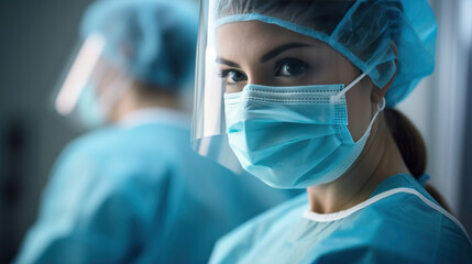 Female Doctor Looking at X-Ray with a Mask