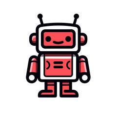 Toy robot vector icon in minimalistic, black and red line work, japan web