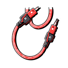 TRS Cable vector icon in minimalistic, black and red line work, japan web
