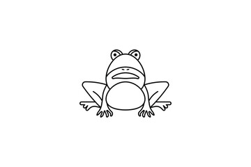 Cute green frog cartoon character isolated on green background. Line Cartoon Style