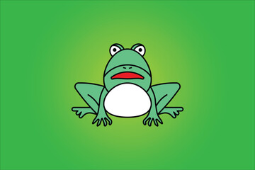 Cute green frog cartoon character isolated on green background. Flat Cartoon Style