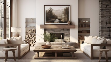 Cozy Living Area with Brown Coffee Table in Charming Cottagecore Aesthetic, Interior Design, Sofa, Couch