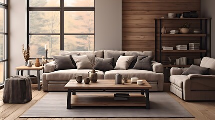 Cozy Living Area with Brown Coffee Table in Charming Cottagecore Aesthetic, Interior Design, Sofa, Couch