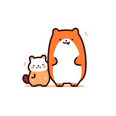 Cute animal vector icon in minimalistic, black and red line work, japan web