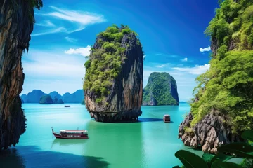  Halong Bay, Vietnam. The island is a tourist attraction. Amazed nature scenic landscape James bond island with a boat for traveler Phang Nga Bay, AI Generated © Iftikhar alam