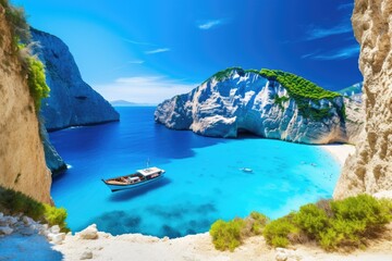 Famous Navagio beach in Zakynthos island, Greece, Amazing Navagio Beach in Zakynthos Island, Greece, AI Generated