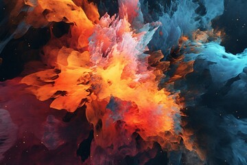 Watercolor abstract background with red, orange and blue splashes. Abstract background, Colorful ink splash on white background.