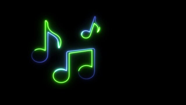 Glowing neon line Music note, tone icon isolated on black background. multicolor neon single musical note icon abstract animation.