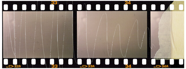 scratched 35mm dia positive filmstrip isolated, png asset.