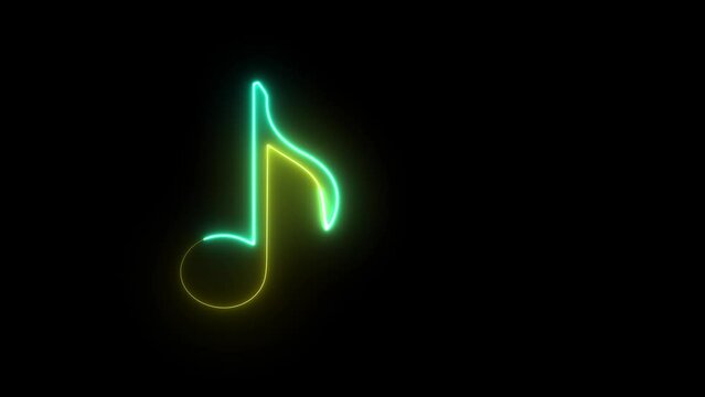 multicolor neon single musical note icon abstract animation.