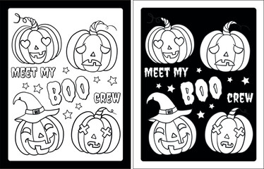 Pumpkin coloring page for Halloween, vector illustration, Black and white pumpkin drawing