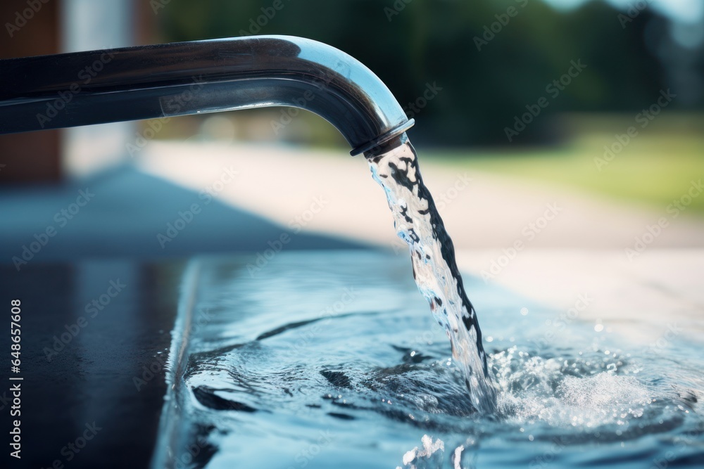 Leinwandbilder a close-up view of a faucet with water flowing out. this image can be used to depict concepts relate