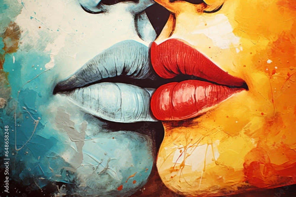 Wall mural A detailed close-up painting capturing the beauty and expression of a woman's face. Perfect for adding an artistic touch to any project or decor.