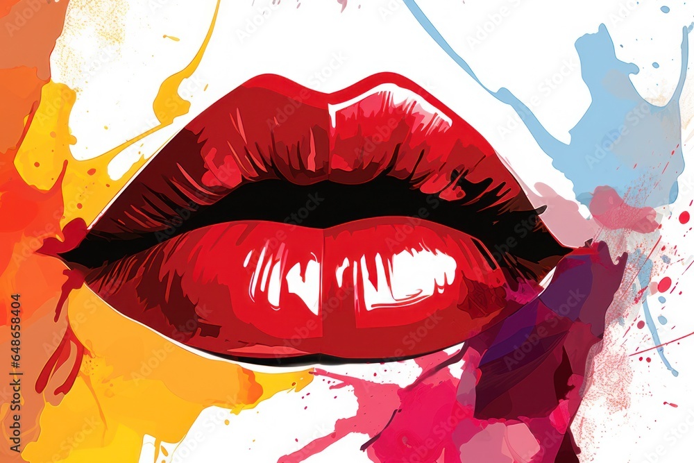 Aufkleber a close-up view of vibrant paint splatters on a person's lips. this striking image captures the colo