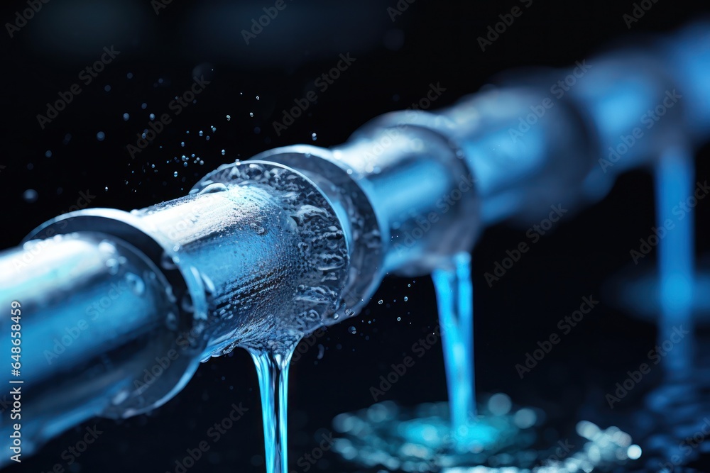 Aufkleber a detailed view of water droplets falling from a pipe. this image can be used to depict water conser