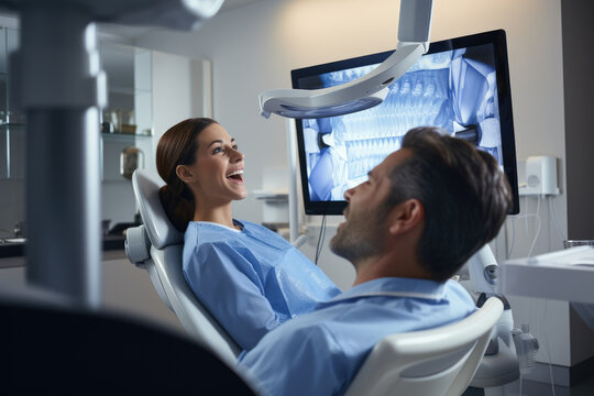 A dentist performing a dental scan with 3D imaging technology for comprehensive diagnostics. Generative Ai.
