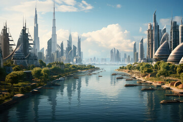 Fototapeta premium A skyline view of an evolving city, showcasing the architectural transformations of urbanization. Generative Ai.