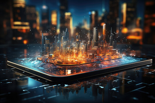 Conceptual image representing digital transformation for the next generation of technology era, signifying the rapid evolution and advancements in digital technologies. Generative Ai.