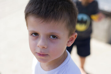 close up portrait of emotionally little boy