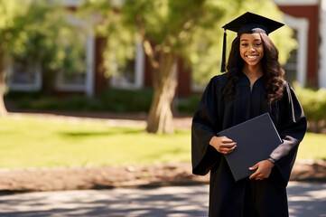 Happy young melanated girl at a graduation ceremony created with Generative AI technology