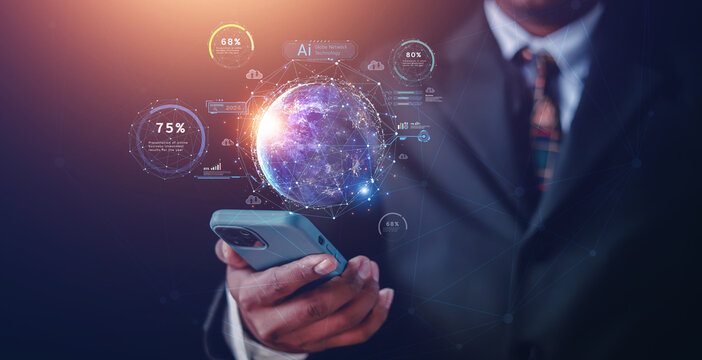 The business world of the future, metaverse graphics in the form of innovative technology, digital business processing, innovations of the 21st century. NASA image.
