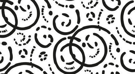 Fashion seamless Pattern. Abstract black spots swirls are made with ink.