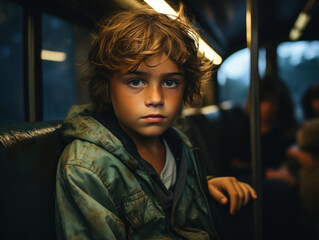 portrait of a boy on a school bus