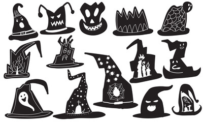 Halloween new hat collection. beautiful halloween cap set. new halloween witchcraft designs. halloween spooky silhouette svg caps.