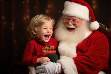 Fototapeta na wymiar Smiling Santa Claus with a happy boy, Christmas holiday 