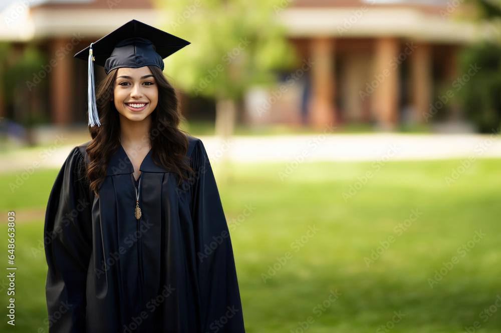 Wall mural happy young latina woman at a graduation ceremony created with generative ai technology - Wall murals
