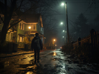 boy walking on the street at night
