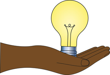 Human hand holds glowing light bulb on black background Symbol of teamwork, cooperation, and partnership Illustration symbolize creative ideas Design element