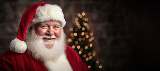 Portrait of smiling Santa Claus, Christmas holiday, banner
